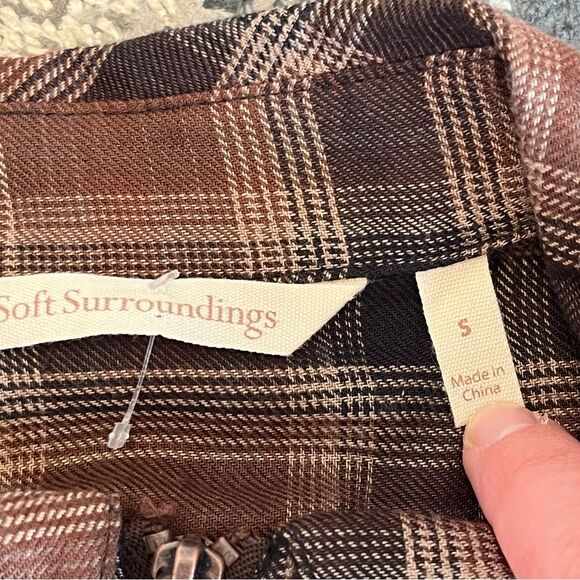 Soft Surroundings Dorset Drop Waist Flannel Midi Brown Plaid Dress Size Small - Picture 7 of 8